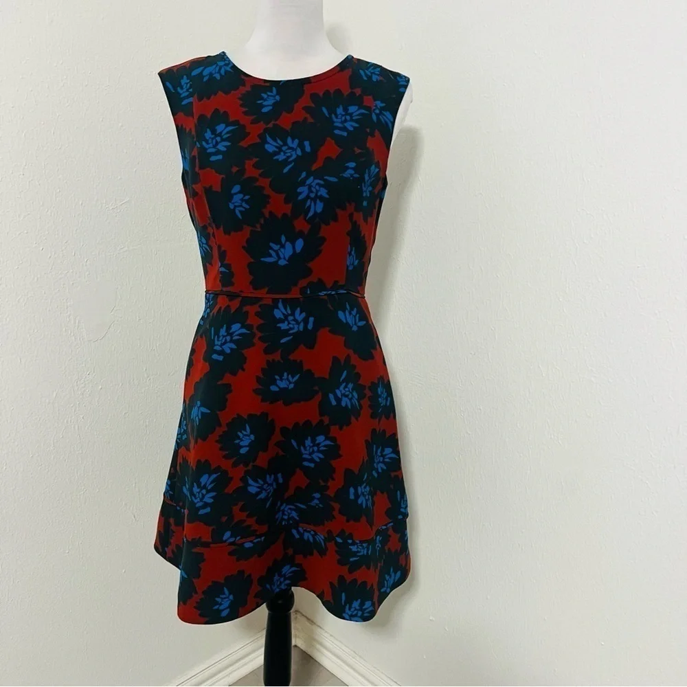 J Crew Women’s Size 6 Sleeveless Lined Floral Mini Dress - Maroon and Blue EUC